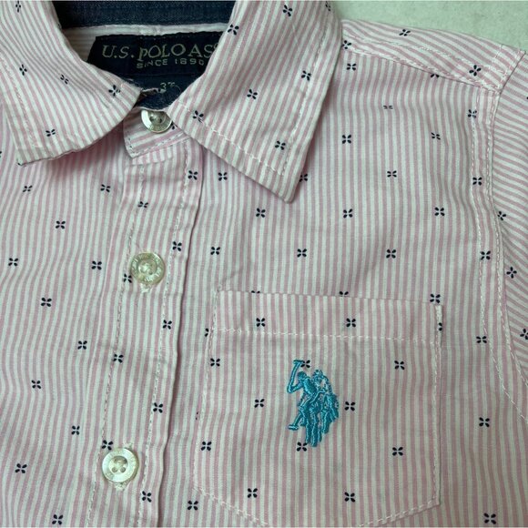 U.S. Polo Assn Boys Pink Striped Button-Up Shirt Short Sleeve Size 3T - Picture 3 of 5